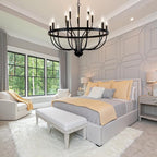 Black Chandelier 15-Light Industrial Iron Candle Chandelier Modern Suspended Farmhouse Chandeliers Pendant Light Fixtures for Dining Room Bedroom Living Room Kitchen Island Foyer E12 Bulb