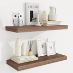 Fun Memories 24 Inch Floating Shelves for Wall, 9 Inch Deep Walnut Rustic Wood Wall Mounted Shelves for Bathroom, Kitchen, Living Room, Set of 2