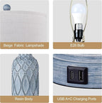 Farmhouse Lamps for Bedroom Set of 2, 28" Rustic Lamps for Living Room with USB Ports, 3-Way Dimmable Nightstand Table Lamp (Bulbs Included)