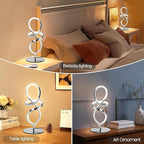 Mayful Modern Table Lamp with LED Spiral Design, Bedside Lamp with Stepless Dimming Switch, Contemporary Nightstand & Chrome Table Lamp for Bedroom, Living Room, Home Office, 12W 3200K Warm White