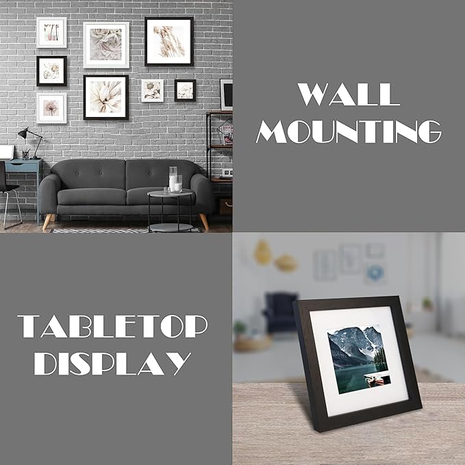 6x6 Black Picture Frames set of 3, Made of Wooden and Real Glass Square Photo frame - Displays 4x4 Picture With Mat or 6 x 6 Without Mat, Desktop & Wall Collage Frame set