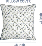 Ridhi Powder Blue Block Print Preppy Grandmillennial Pillow Cover Set of 2-18" x 18" Throw Pillow for Home White Floral Pillow Cover Grandmillennial Home Decor Thanksgiving