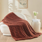 NEWCOSPLAY Faux Fur Twin Blanket Burnt Orange Bubble Blanket Thick Warm Soft for Couch Sofa Bed 550GSM (Burnt Orange, Twin(60"x80"))