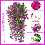 Artificial Hanging Flowers – 4 Pack UV Resistant Fake Morning Glory Vine Faux Plants for Porch, Patio, Balcony, Garden, Indoor & Outdoor Decor (Purple & Hot Pink)