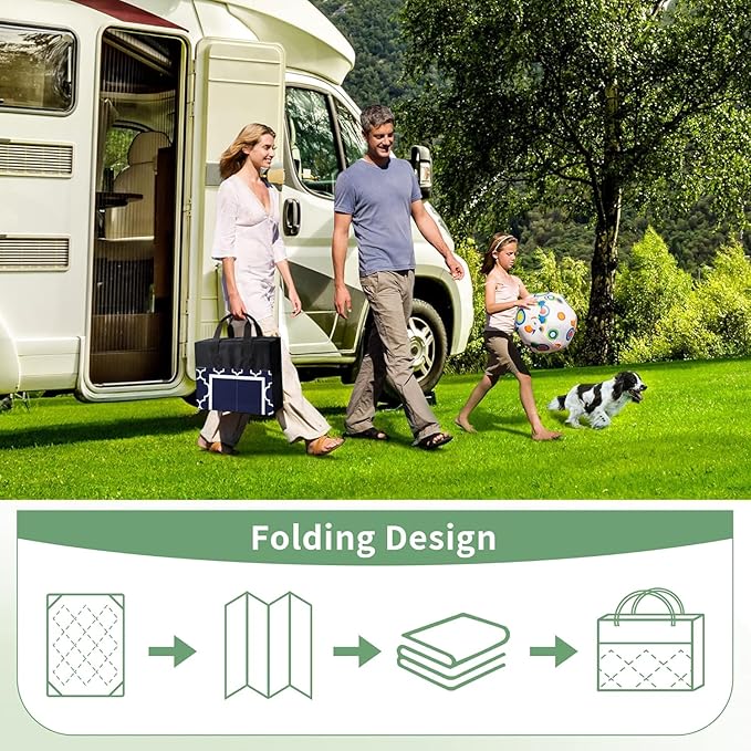 GENIMO Outdoor Rug Waterproof for Patio Decor, 8'x10' Reversible Plastic Straw Rug Carpet, Camping Mats for Outdoor, RV, Backyard, Deck, Balcony, Picnic, Blue & White