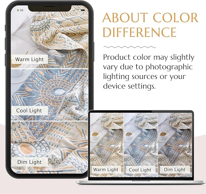 jinchan Boho 100% Cotton Muslin Twin Size 60x80 Throw Blanket Lightweight 4-Layer Orange Reversible Blanket Washable Breathable Geometric Striped Pattern Soft Comfy for Couch Bed Decor All Seasons