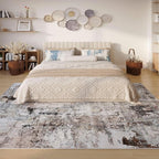 Rugcomf Modern Abstract 5'x7' Area Rugs - Machine Washable, Non-Slip Low Pile Boho Carpet for Living Room, Bedroom, Dining Room, Farmhouse, Kids Playroom, Office - Brown