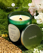 M&SENSE Misty Pine Forest Candle, Cracking Wooden Wick Soy Wax, 18oz 100 Hours Long Lasting Clean Burn, Large Fall Candles for Home Scented, Winter Holiday Gifts for Women Christmas