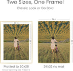 Homeforia 24x32 Poster Frame Gold, High End Metal 24 x 32 Large Picture Frames with Mat 20 by 28 for Photo, 24x32 Gold Frame Matted to 20x28 inch Print, 32x24 Frame, Tempered Glass, Wall Kit, Set of 1