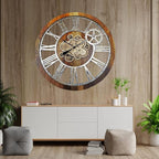 The Gears Clock 36'' Inch Real Moving Gear Wall Clock Vintage Industrial Oversized Rustic Farmhouse (Vintage Brown)