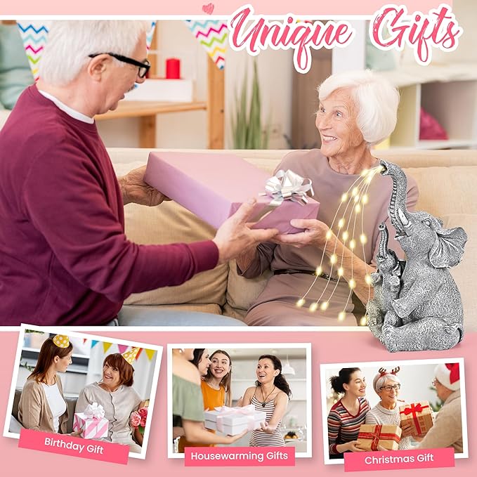 GIGALUMI Solar Garden Outdoor Statues for Women, Mom, Grandma. Elephant Figurine Housewarming and Birthday Gifts Outdoor Statue Light Decor Ornament for Backyard, Patio, Balcony, Lawn, Pond