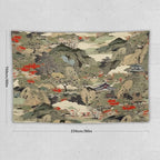 Asian Tapestry,Japanese Red Landscape Asian Watercolor Abstract Art Tapestry, Asian Japanese Wall Tapestry, Nature Landscape Tapestries for Bedroom Living Room Decor 90"x60"