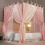 4 Corners Post Princess Curtain Bed Canopy Double Layer Cozy Mosquito Net Mesh and Cloth for Girls Adults Bedroom Decoration (Double-Beigepink/White, 53" W*78" L*82"*H/(Full))
