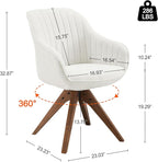 Art Leon Desk Chair No Wheels, Mid Century Modern Office Chair, Swivel Accent Chair with Oak Wood Legs, Fabric Upholstered Arm Chair, Ivory