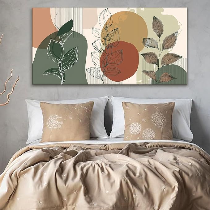 Tsomzxng Canvas Art Wall Decor Abstract Boho Wall Art For Living Room Modern Century Canvas Prints Paintings Pictures Green Botanical Bohemain Wall Art For Hotel Home Wall Artwork 24x48 Inch