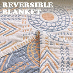 jinchan Boho 100% Cotton Muslin Queen Size 80x90 Throw Blanket Lightweight 4-Layer Orange Reversible Blanket Washable Breathable Geometric Striped Pattern Soft Comfy for Couch Bed Decor All Seasons