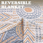 jinchan Boho 100% Cotton Muslin Twin Size 60x80 Throw Blanket Lightweight 4-Layer Orange Reversible Blanket Washable Breathable Geometric Striped Pattern Soft Comfy for Couch Bed Decor All Seasons