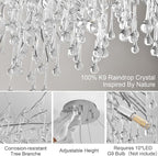 Crystal Chandeliers,Round Modern Tree Branch Chandelier,10-Light Farmhouse Raindrop Chandelier Light Fixture for Dining Room, Kitchen Island D31.5