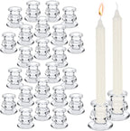 24 Pcs Candlestick Holders Glass Clear Taper Candle Holders 2.2" High Candle Stick for Wedding Centerpieces Decor Party Supplies