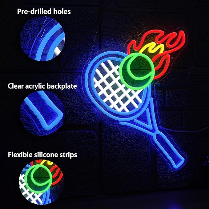 Tennis Neon Sign for Wall Decor,Usb Powered Led Ball Sign Sports Neon Light for Tennis Lovers Gift Sports Club Gym(16.54 * 12.6In)