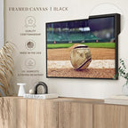 ElephantStock Baseball In Stadium Wall Art - Horizontal Framed Canvas - 1-Piece Living Room Wall Decor - Car Photography Canvas Print - Brown and Beige Decor for Wall - 37" X 25"