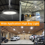 2 Pack LED High Bay Light 150W, 5000K, 22500 lm, IP65 Waterproof, Commercial Lighting for Warehouse, Workshop, Garage, Barn
