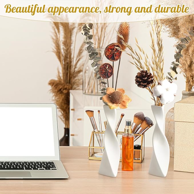 6 Pieces White Ceramic Vases for Home Decor 7.09 inch Tall Vases for Centerpieces Modern Floral for Wedding Party Event Home Office Decoration (Trendy)