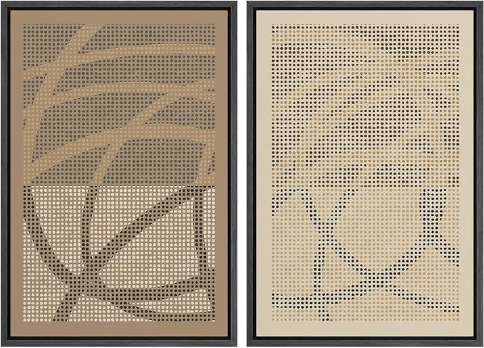 SIGNFORD Framed Canvas Print Wall Art Set Geometric Dot Patterns Earthy Beige and Brown Contrast Illustration Modern Art Decorative Nordic Nature for Living Room, Bedroom, Office - 24"x36"x2 Black