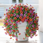 Artificial Fake Flowers Plants for Outdoor Spring Summer Decoration, 2 PCS Faux Silk Daisy Flower UV Resistant Look Real for Outside Patio Porch Garden Balcony Home Summer Decor(Red Purple)