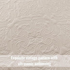 Exclusivo Mezcla Twin Quilt Bedding Set with 1 Pillow Sham, Lightweight Brich Beige Twin Size Quilt Bedspread with Vintage Damask Pattern, Soft Bedspreads Coverlets for All Seasons