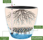 Dexceder 18x17 Inches Rattan Self Watering Planter Indoor Outdoor, Inner Pot Design, Thickened Table Flower Plant Pot with Water Level Indicator (Ivory White)