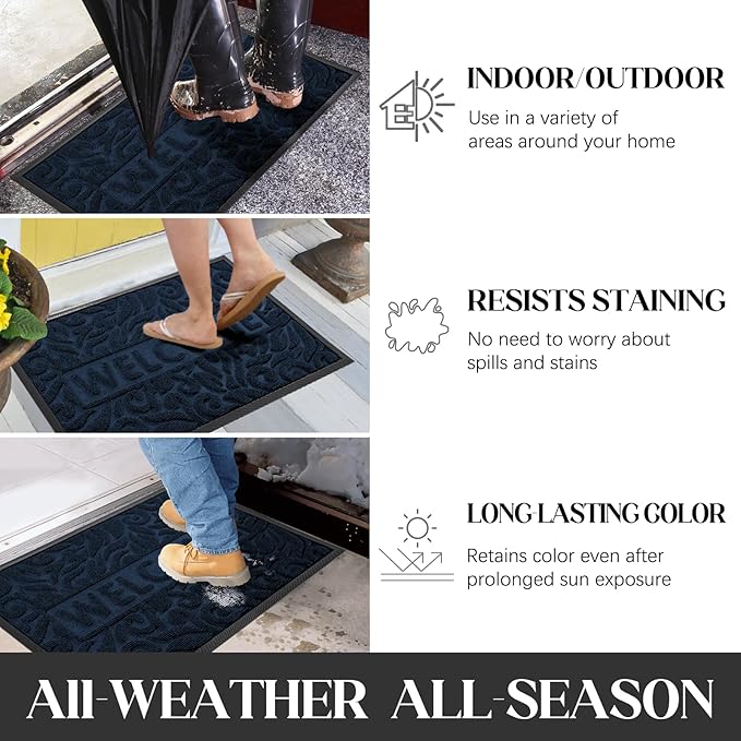 Yimobra Welcome Door Mat Outdoor Indoor, Non Slip Front Doormats, Heavy Duty Rubber Backing, Low-Profile Entrance Mat, Absorbent Resist Dirt, Easy Clean Patio Garage Floor Mats, 29.5 x 17, Blue
