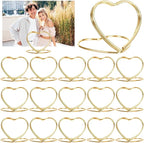 16Pcs Gold Place Card Holders,Picture Holders for Tables Heart-Shaped Table Number Holder Mini Photo Holder for Centerpiece Party Wedding
