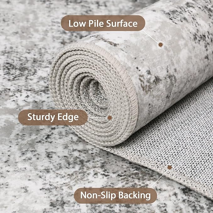 GENIMO Washable Area Rugs for Living Room, 6x9 Modern Non Slip Rugs, Low Pile Lightweight Soft Print Rug for Bedroom, Dining Room, Home Office, Grey