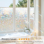Beautyhero Window Privacy Film, Rainbow Reeded Glass Cling, 3D Decorative Coverings with UV Blocking, Static Cling for Bathroom Doors Cabinet