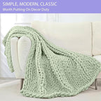 Bigacogo Chunky Knit Throw Blanket for Couch, 40x60 inches, 100% Hand Knitted with Thick Jumbo Chenille Yarn, Cozy Soft Large Rope Knot Cable Crochet Blankets for Sofa Bed Living Room, Sage Green