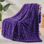 NEWCOSPLAY Faux Fur Throw Blanket Purple Bubble Blanket Thick Warm Soft for Couch Sofa Bed 550GSM (Purple, Throw(50"x60"))