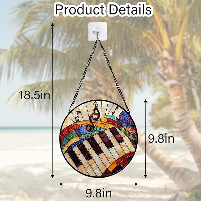 Stained Glass Window Hanging, Piano Notes Sun Catchers Glass Panel Suncatcher Decor for Birthday for Women, Men, Wife, Aunt, and Mom 9.8 in