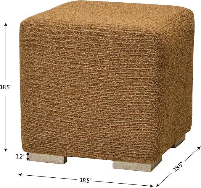 KINWELL 18.5" Wide Modern Square Boucle Upholstered Ottoman with Solid Wood Legs Set of 2, Cube Ottoman Multi-Functional Sofa Footrest, Extra Seating for Living Room, Bedroom, Fully Assembled (Brown)