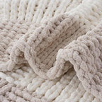 Battilo Chunky Knit Throw Blanket, Soft and Thick Chenille Throw Blanket, 50"x60" Handmade Cable Knit Crochet Blanket, Large Rope Knot Throw Blankets for Couch Sofa Bed Home Decor, Beige & White