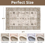 AMOAMI-Vintage Area Rug 4x6 Brown Rugs for Living Room-Soft Living Room Rug Non Slip Rugs for Bedroom Carpet Machine Washable Rug for Dining Room Bedside Office Room Decor