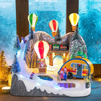 Christmas Village Collectible Buildings Christmas Village Houses Hot Air Balloon with LED Lights Musical USB Indoor Display Figurines Xmas Decoration