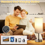 Small Touch Bedside Lamp with USB - 3 Way Dimmable Grey Table Lamp for Bedroom, Nightstand Lamp with Charging Station for Desk Dorm, Office