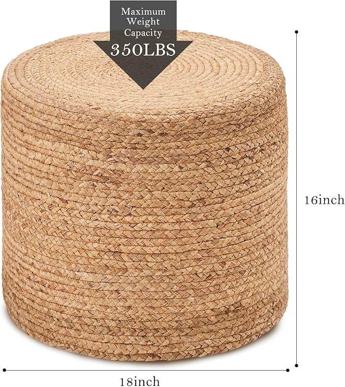 Wimarsbon 18'' Pouf Ottoman, Natural Braided Poof, Round Poufs, Rustic Handweave Lounge Pouffe, Boho Footrest Stool for Bedroom, Accent Table or Seat for Patio, Living Room