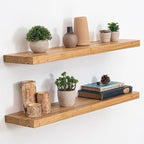 Floating Shelves, 8" Deep Rustic Solid Elm Wood Wall Mounted Floating Shelves, Wall Shelves with Invisible Bracket for Living Room Bathroom Bedroom Kitchen, 32 Inch Set of 2, Natural