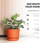 Elly Décor 8 inch Plastic Cylinder Planter Pot with Self-Watering Saucer and Drainage Hole,Lightweight & Extremely Durable, 8"x 8", Terracotta