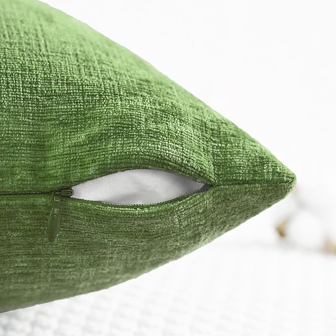 CaliTime Throw Pillow Covers Decorative 16 X 26 Inches Pack of 2 Cozy Chenille Cushion Cases for Couch Sofa Bed Living Room Home Forest Green