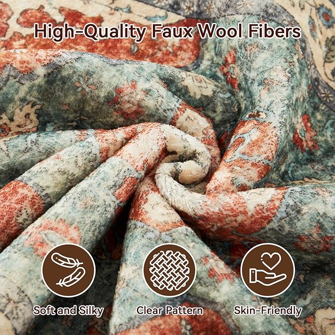 Topllen Runner Rug - 2'x6' Boho Washable Kitchen Rug, Non-Slip Soft Low Pile Rugs Indoor for Entrance Living Room Bedroom Bathroom,Vintage Throw Hallway Carpet Stain Resistance (Rust, 2x6ft)