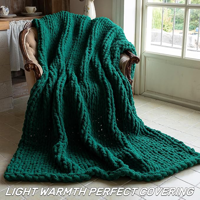Chunky Knit Blanket - Luxury Soft Cozy 60 * 80 Throw Blanket,100% Woven Blanket Rope Knot Throw Blanket for Couch, Sofa, Home Decor, Gift - Machine Washable（Blackish Green）