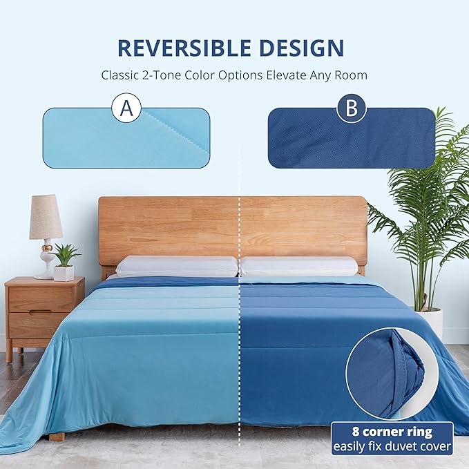 EGOHOME Cooling Comforter King Size,Double-Sided Cooling Blanket fo Hot Sleepers,Blue Summer Comforter for King Size Bed,Breathable & Soft & Silk Smooth Bedding Comforter - 90" x 106"